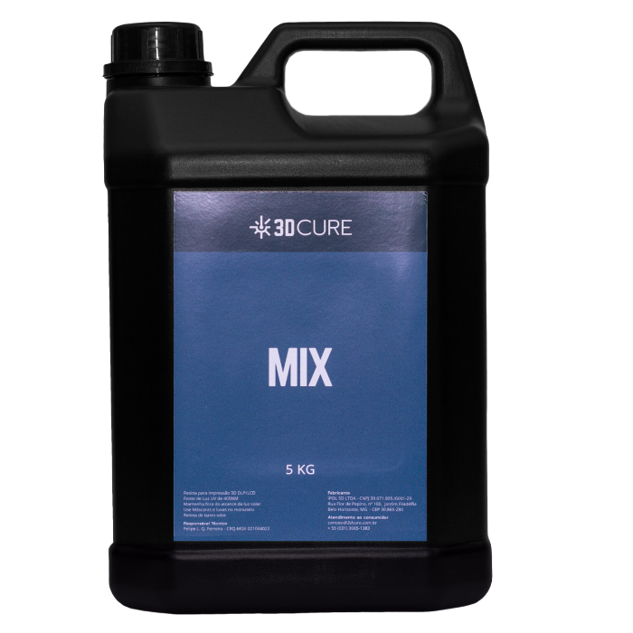 Resina 3D Cure Mix é uma mistura de resinas obtida da transição de lotes, durante o processo de envase.