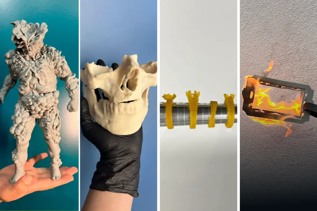 vários objetos impressos com impressão 3d de resina