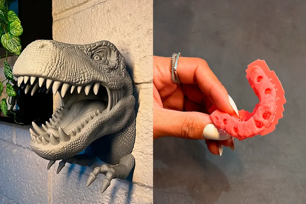 Dois exemplos de impressões feitas com resina 3d para impressão